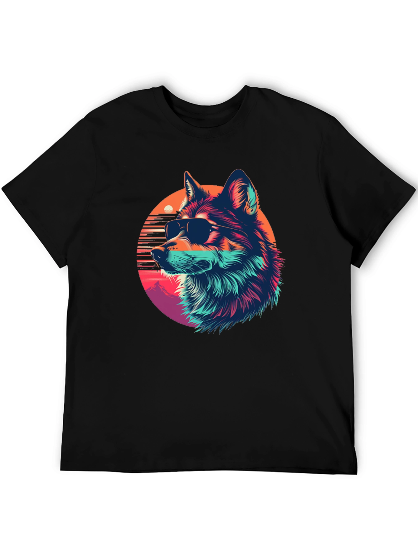Cool Wolf Retro Sunset Graphic Tee