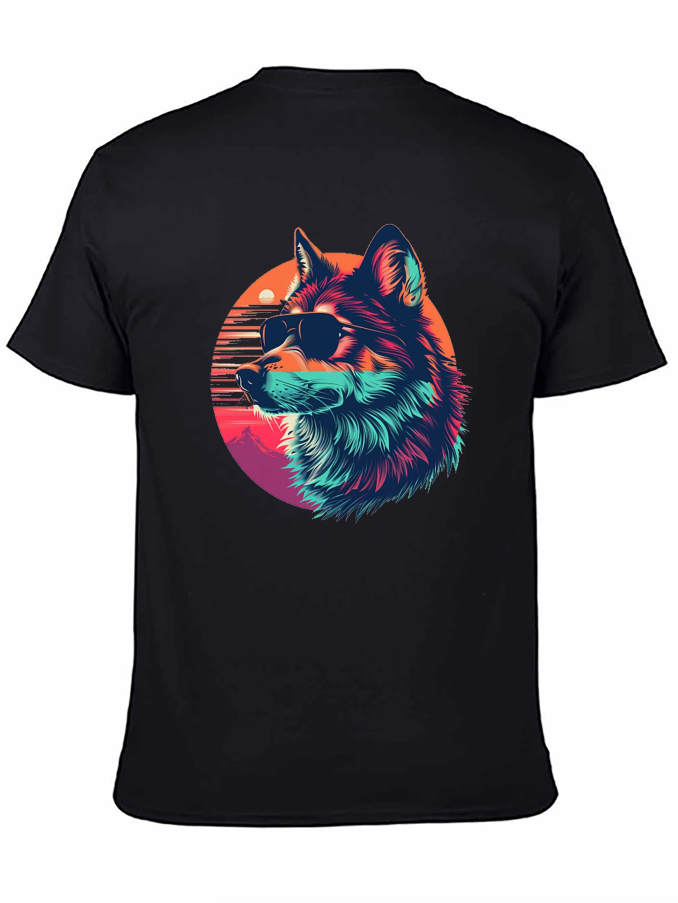 Cool Wolf Retro Sunset Graphic Tee
