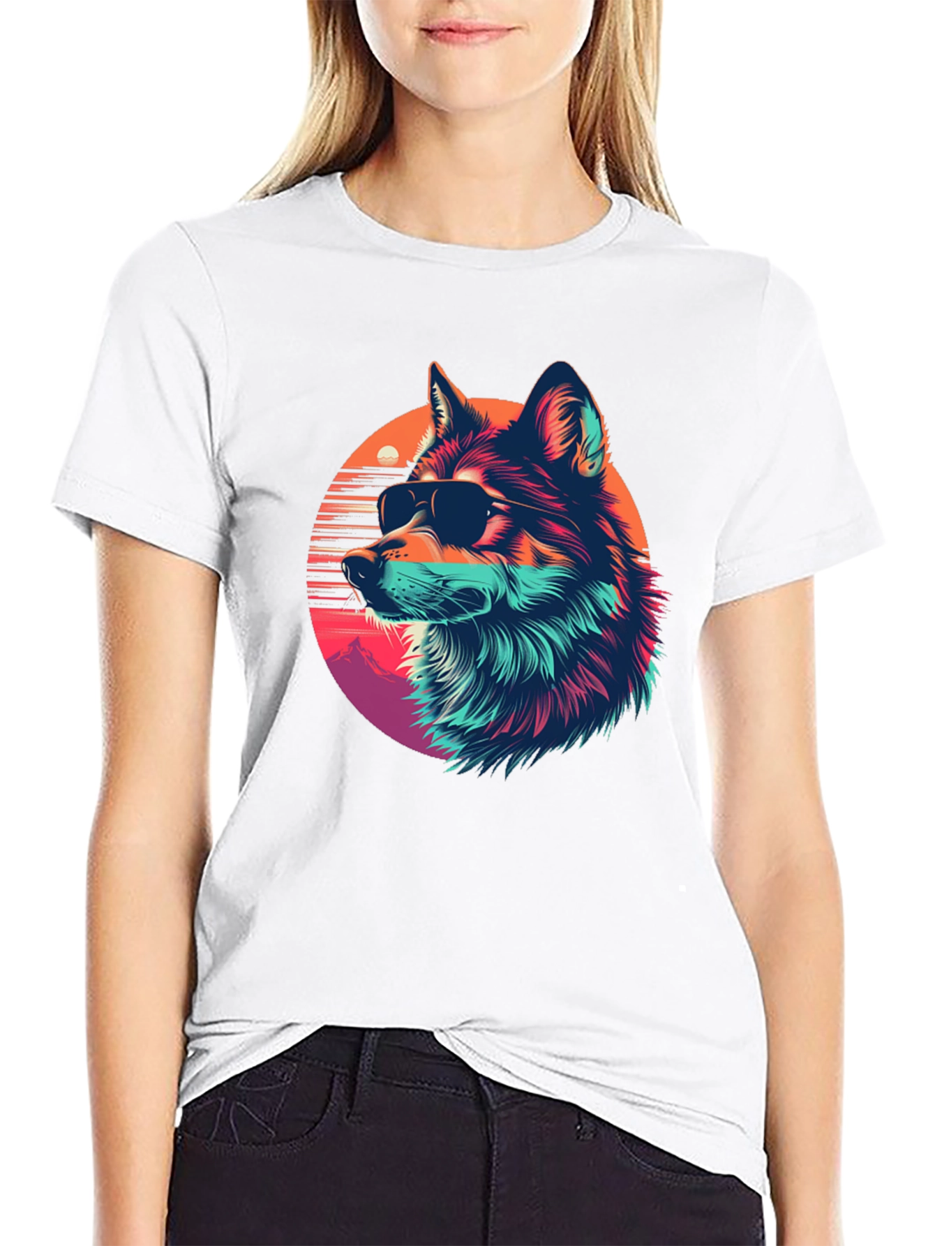Cool Wolf Retro Sunset Graphic Tee