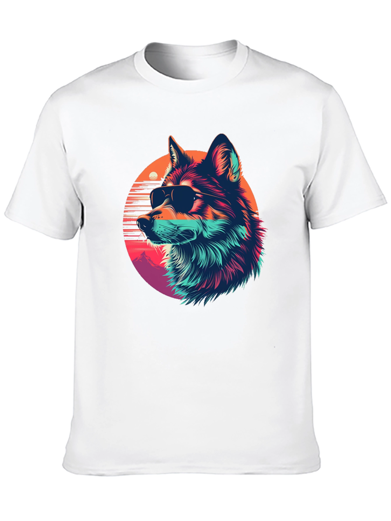 Cool Wolf Retro Sunset Graphic Tee