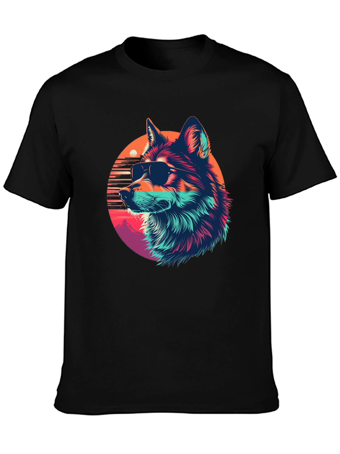 Cool Wolf Retro Sunset Graphic Tee