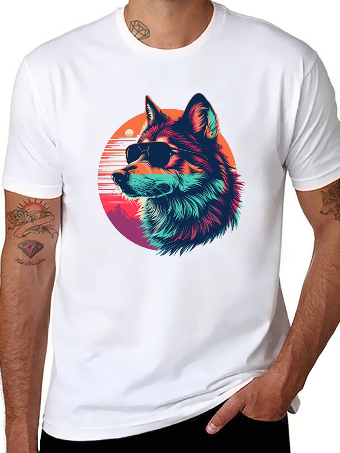 Cool Wolf Retro Sunset Graphic Tee