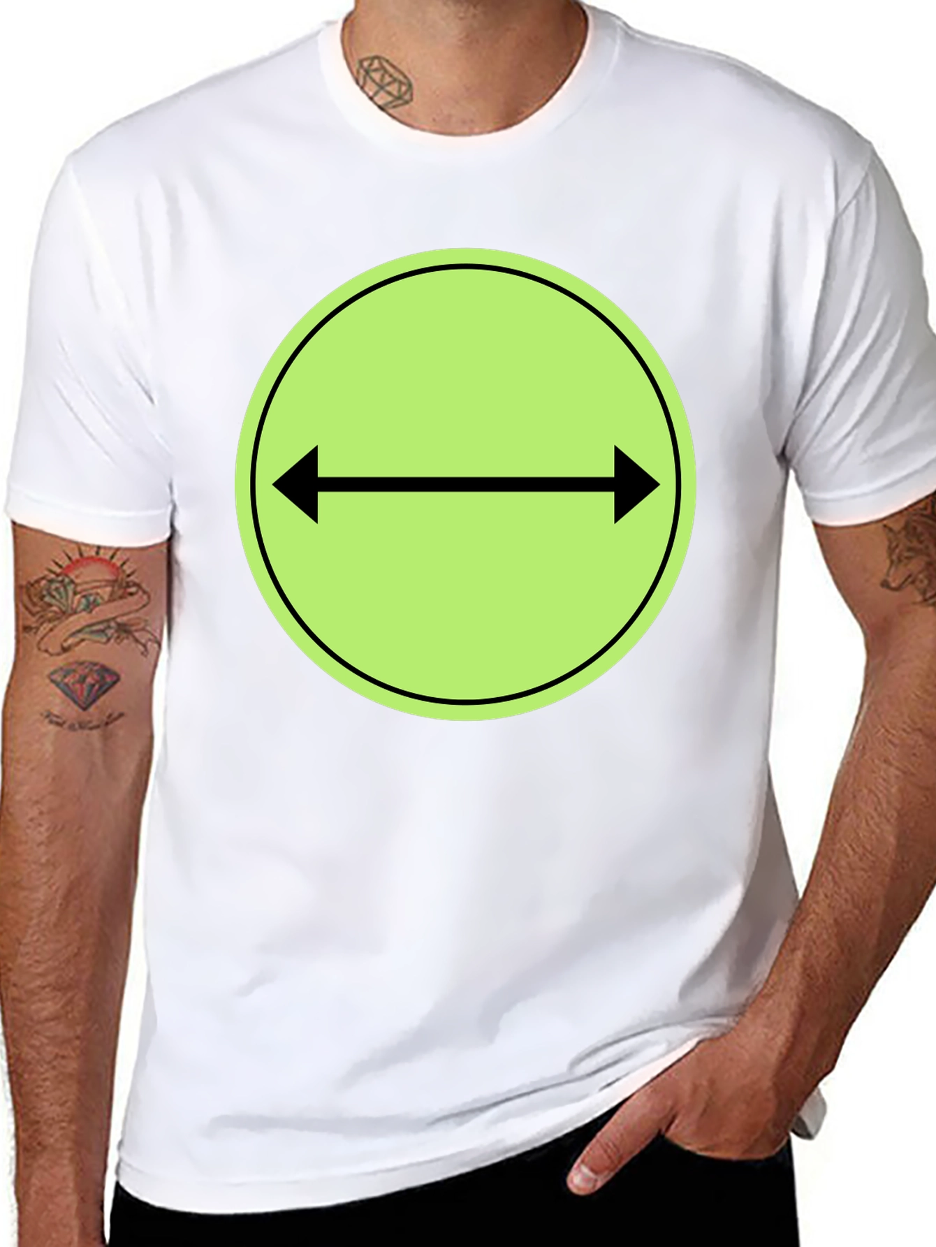 Black T-Shirt with Green Two-Way Arrow Design