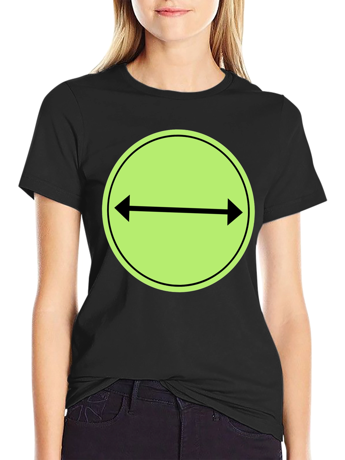 Black T-Shirt with Green Two-Way Arrow Design