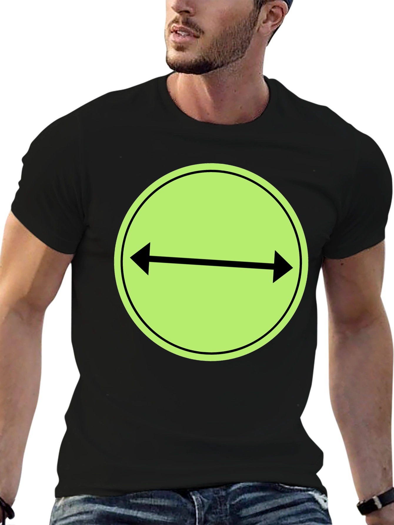 Black T-Shirt with Green Two-Way Arrow Design