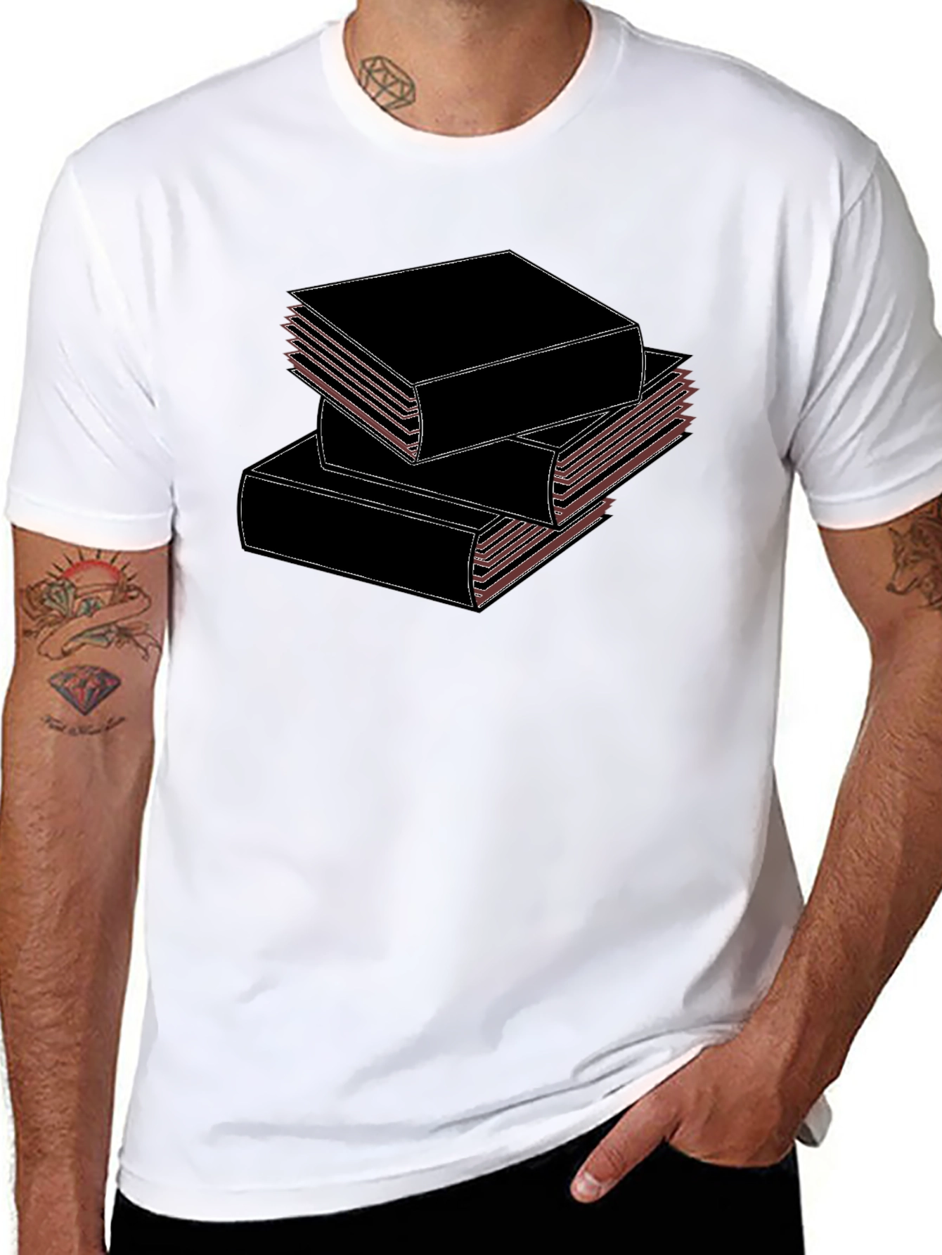 Stacked Books Black T-Shirt for Book Lovers
