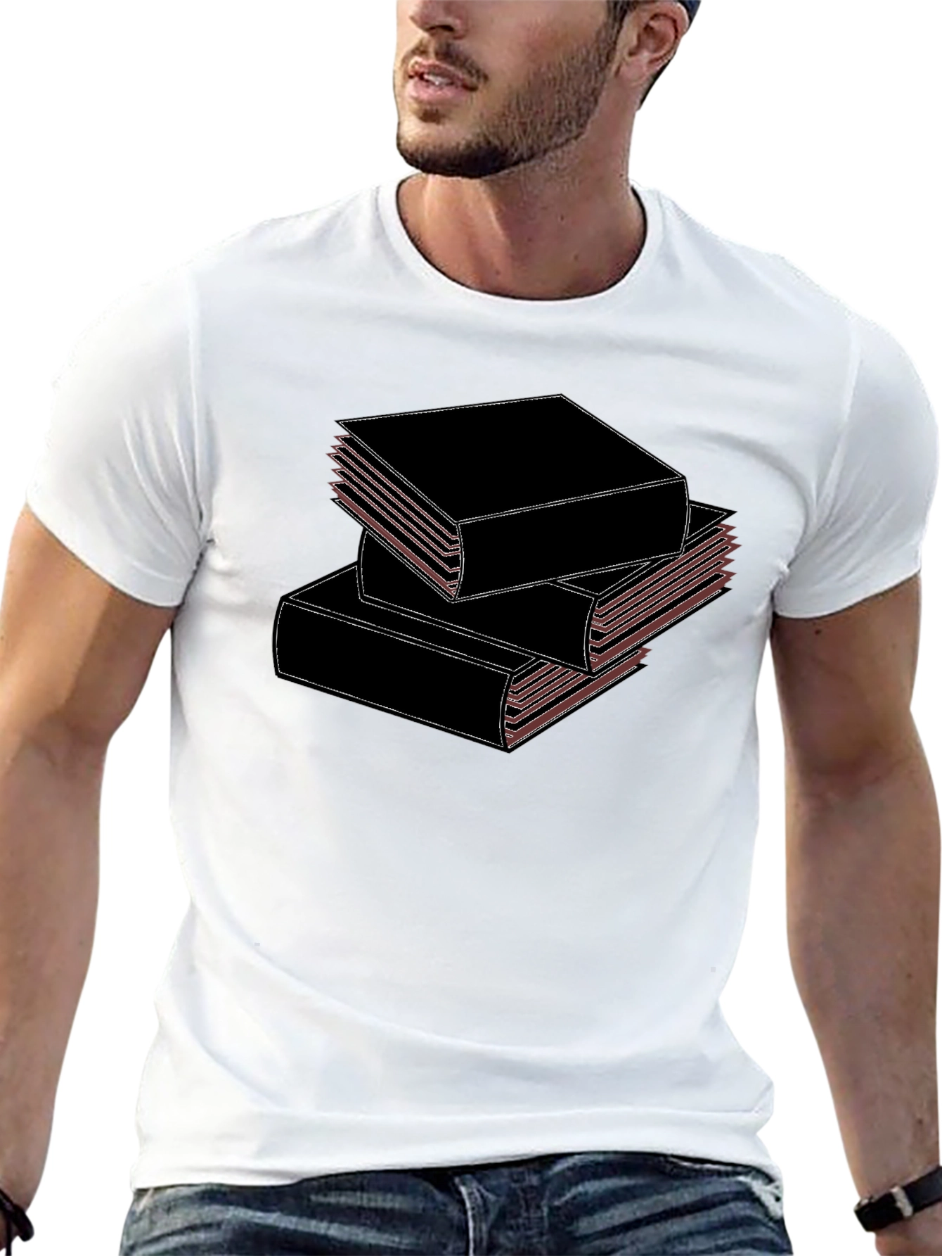 Stacked Books Black T-Shirt for Book Lovers