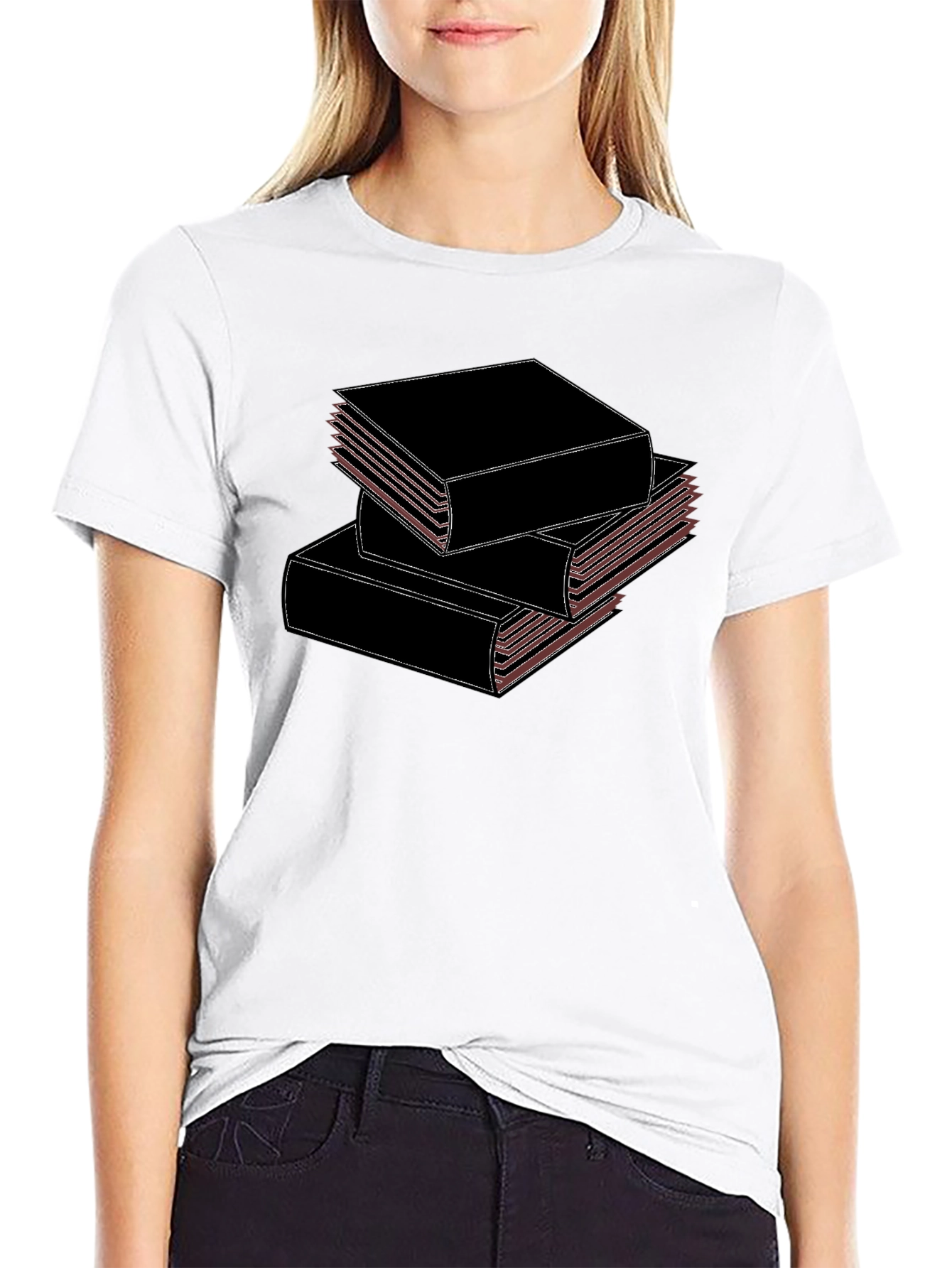 Stacked Books Black T-Shirt for Book Lovers