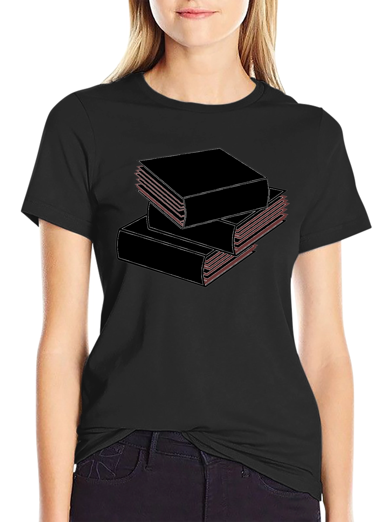 Stacked Books Black T-Shirt for Book Lovers