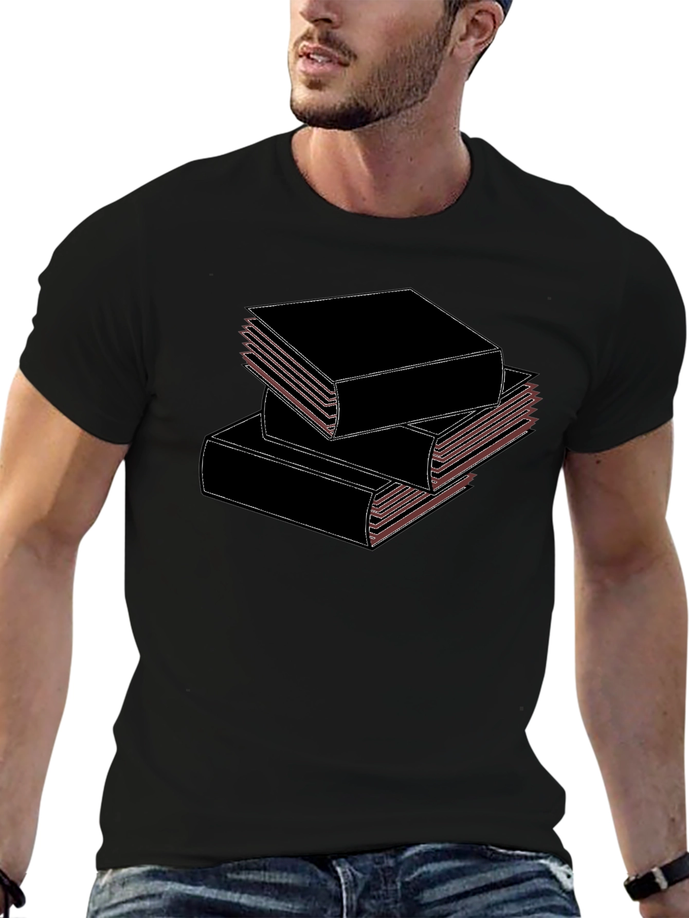 Stacked Books Black T-Shirt for Book Lovers