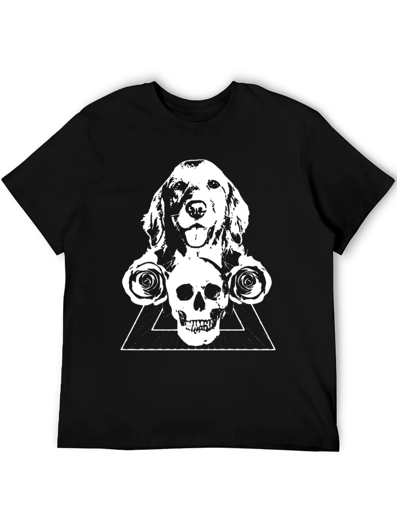 Dog Skull & Rose Graphic Tee - Black