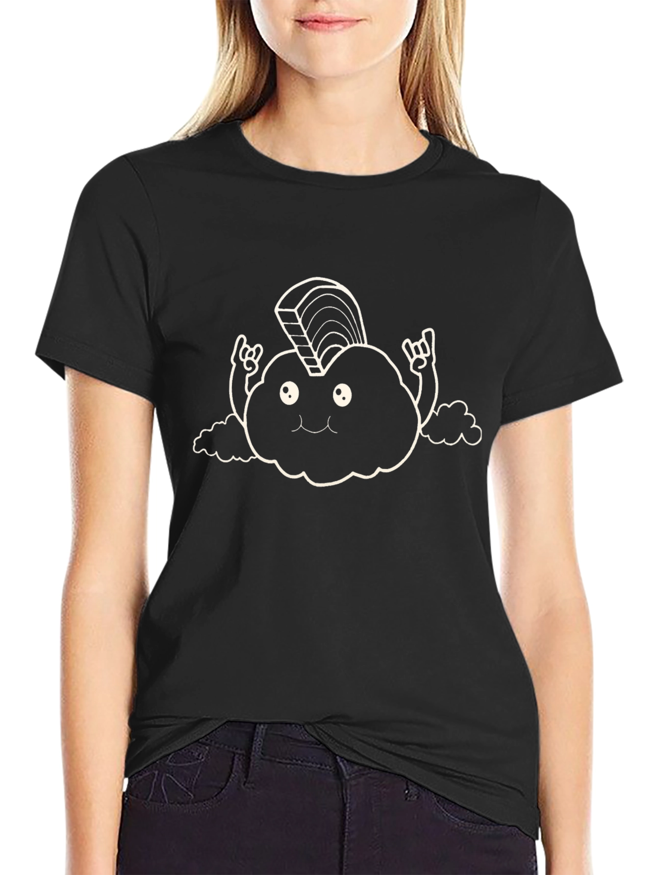 Funny Cloud Rocker Graphic T-Shirt - Black Cotton Tee