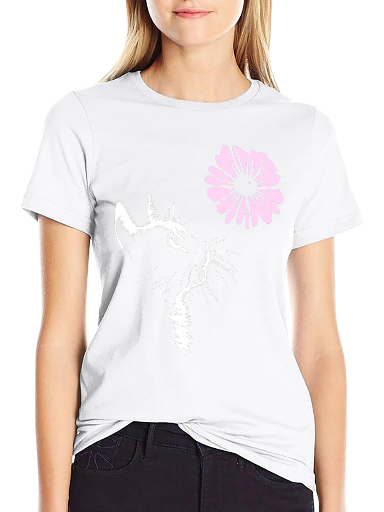 Black Cat & Flower Graphic T-Shirt