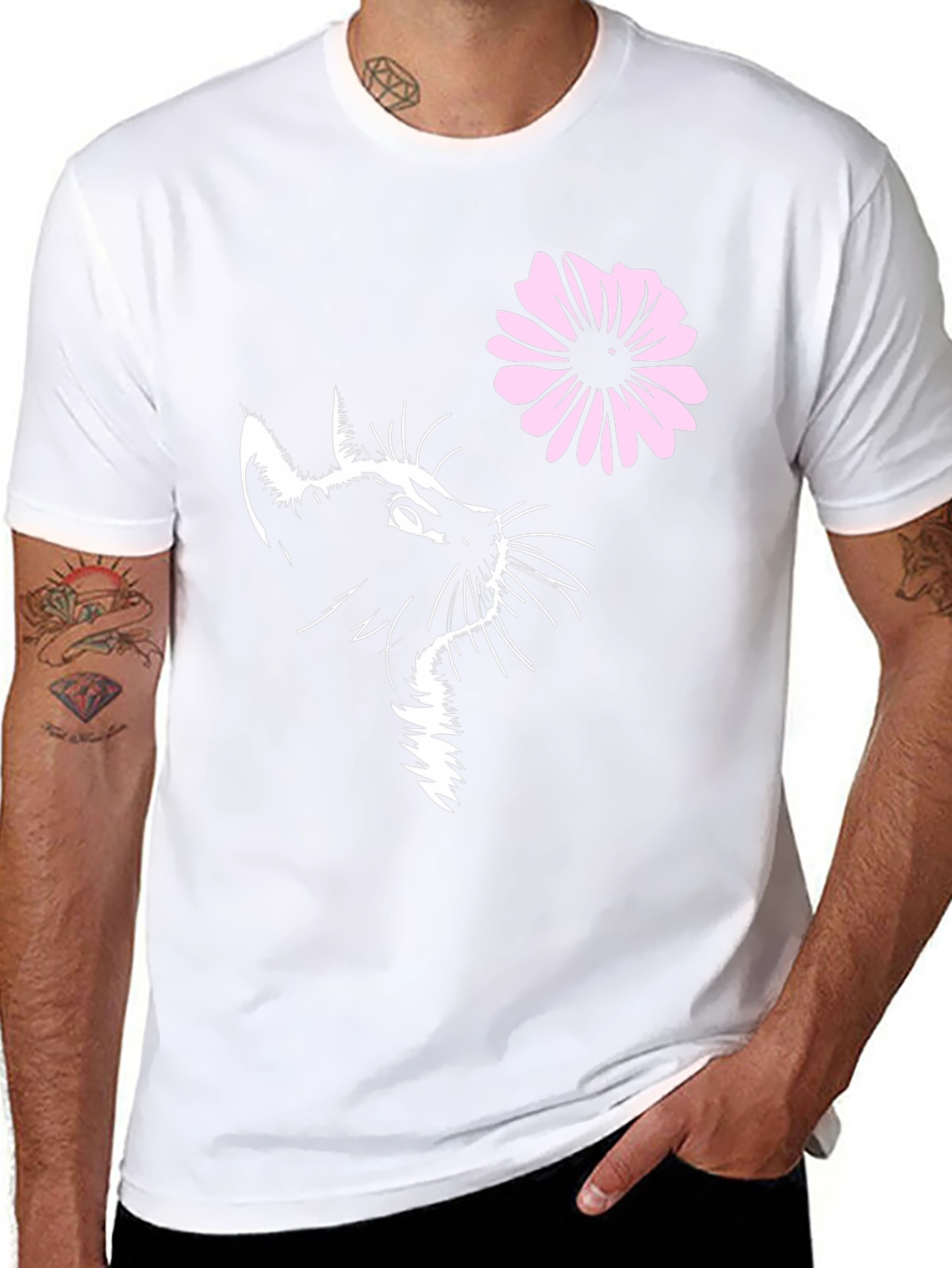 Black Cat & Flower Graphic T-Shirt