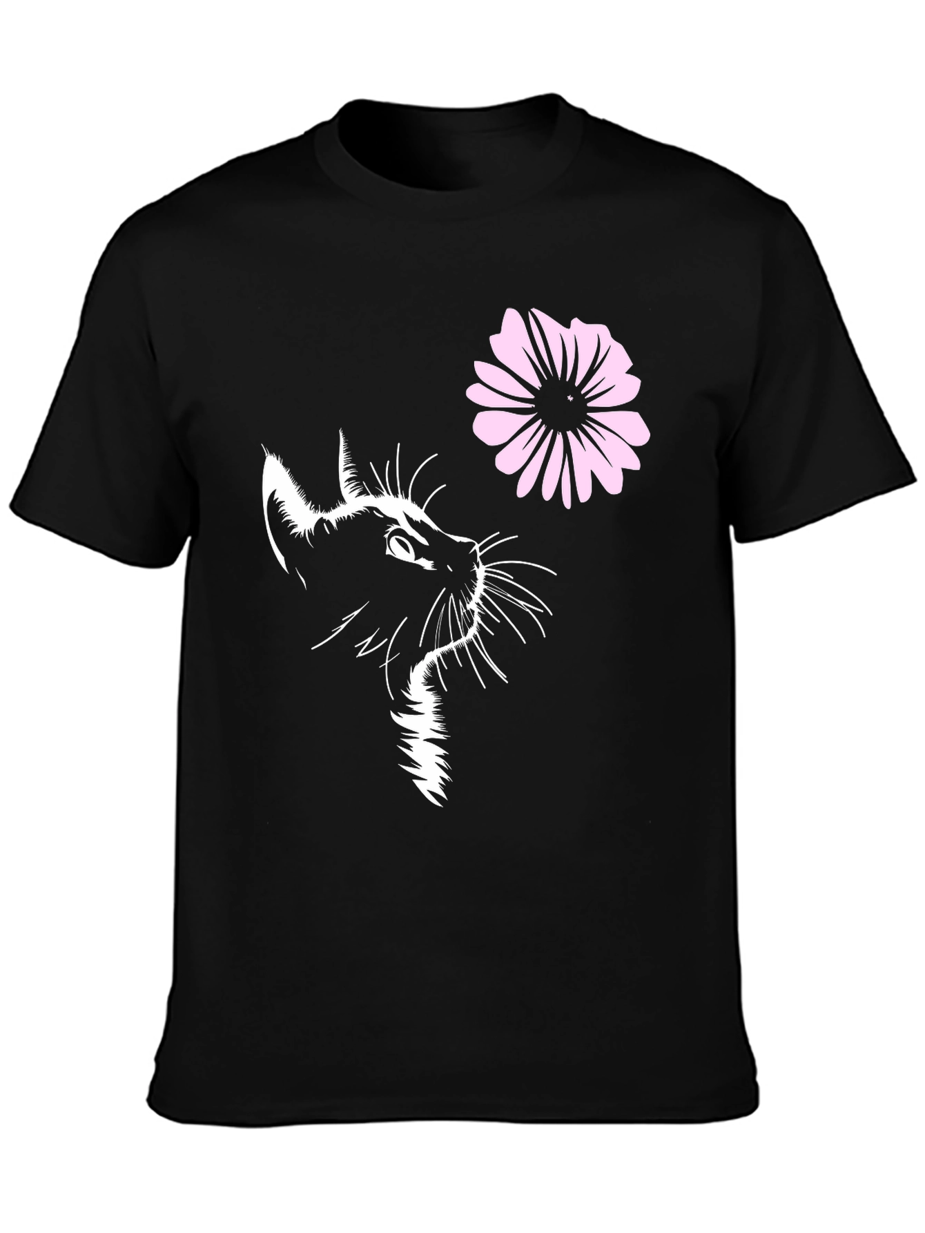 Black Cat & Flower Graphic T-Shirt