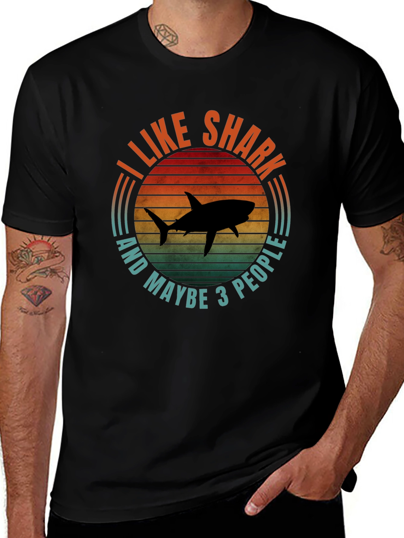 I Like Sharks and Maybe 3 People Black T-Shirt