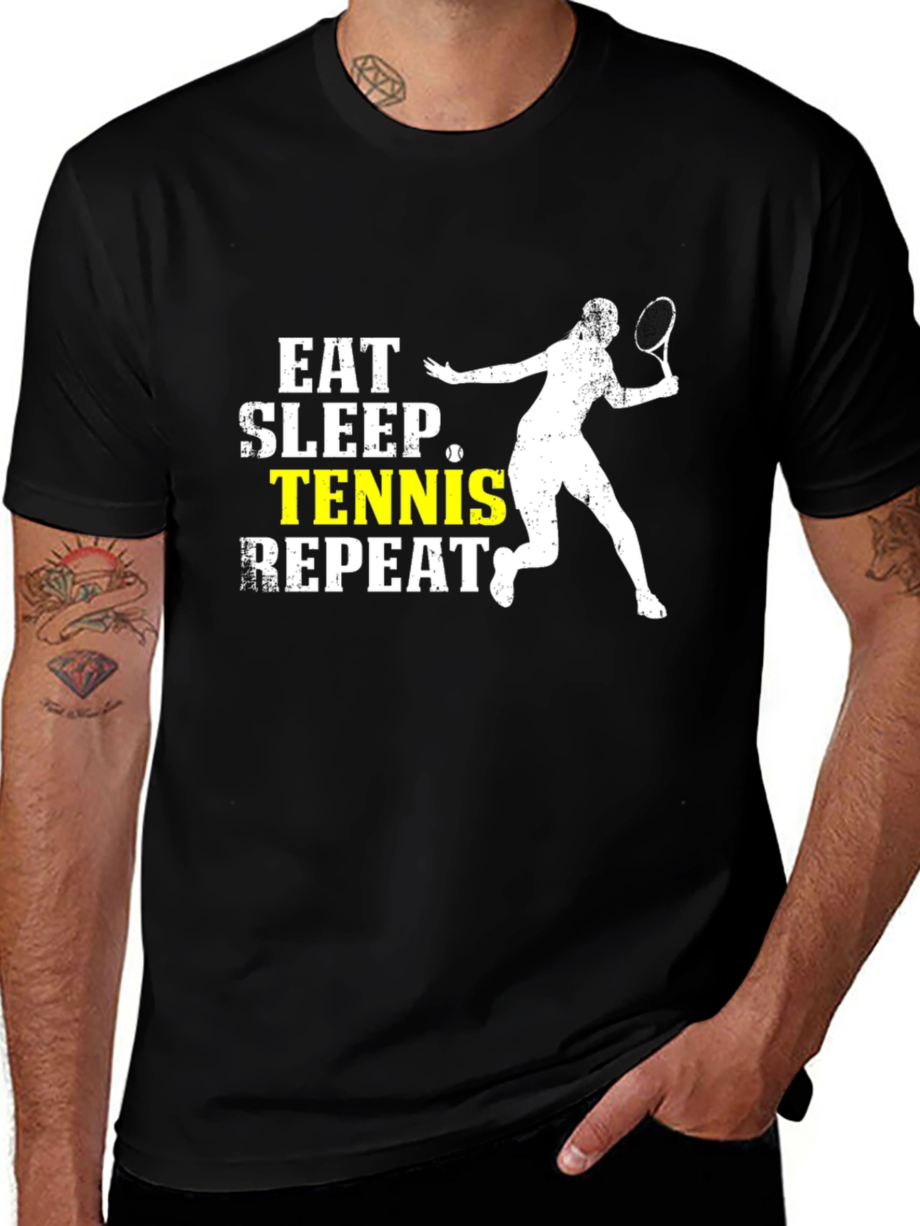 Eat Sleep Tennis Repeat Black T-Shirt