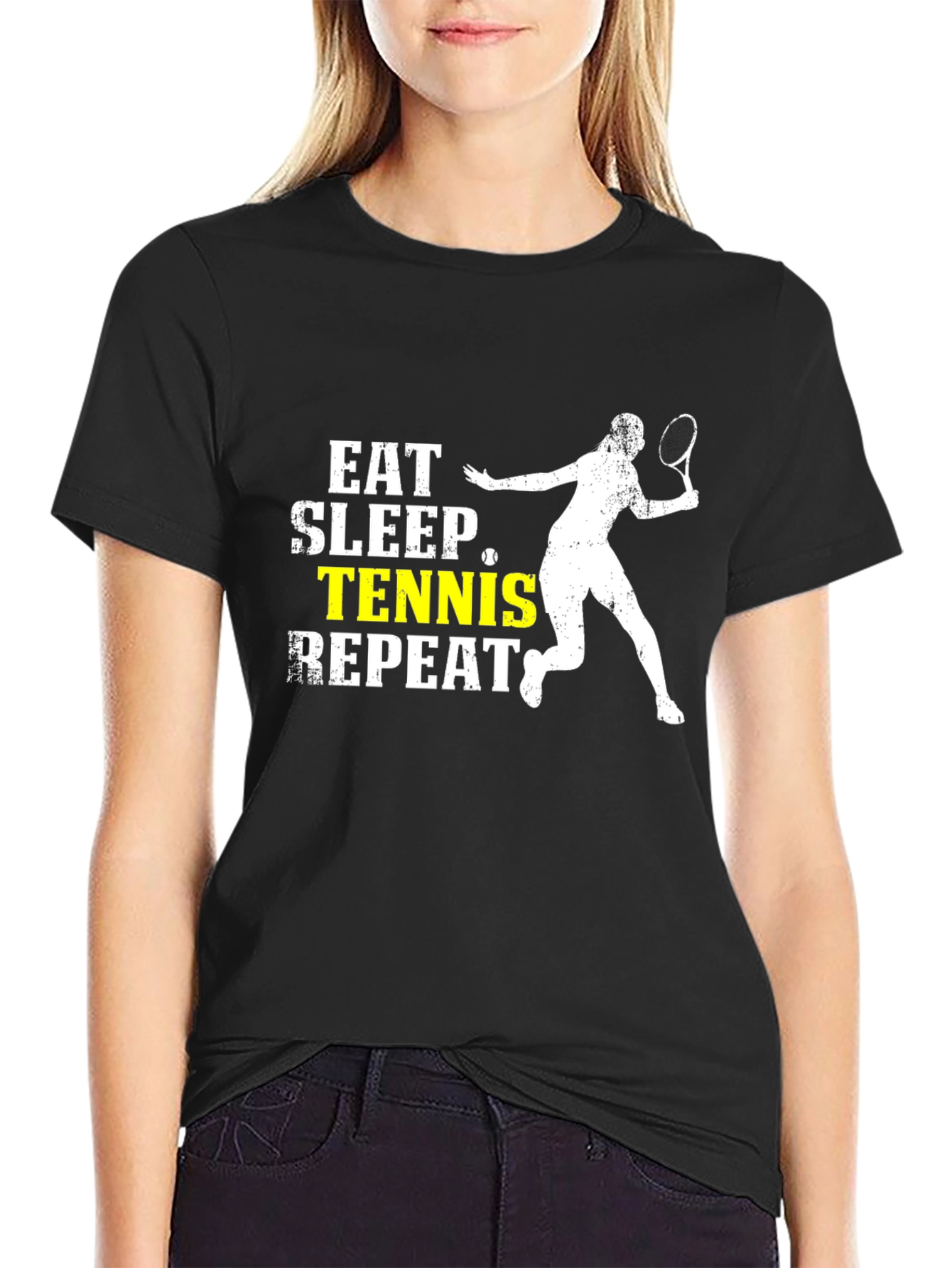 Eat Sleep Tennis Repeat Black T-Shirt