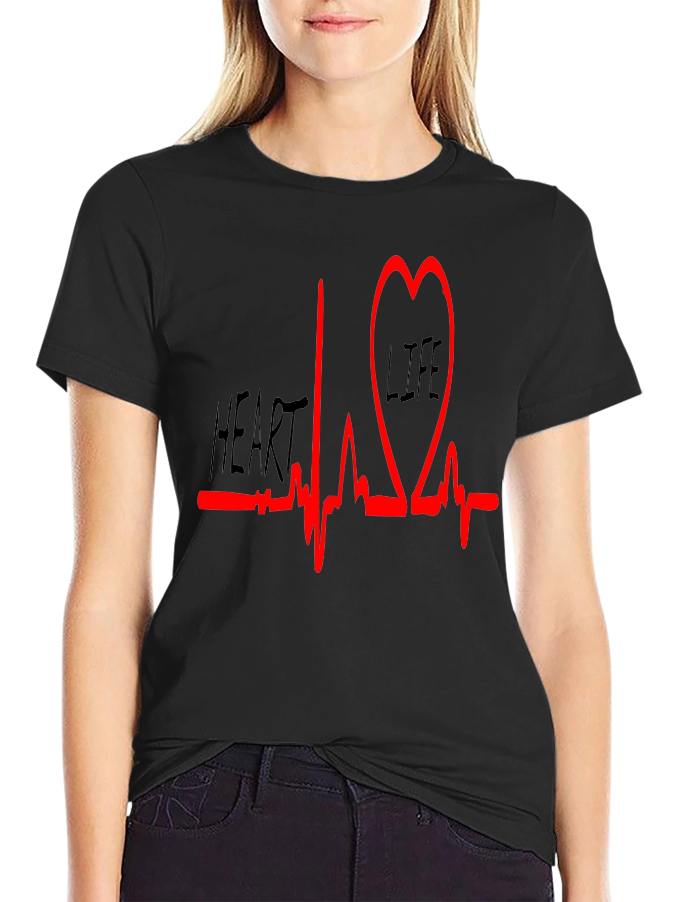 Heartbeat LIFE Graphic Tee - Casual Black T-Shirt
