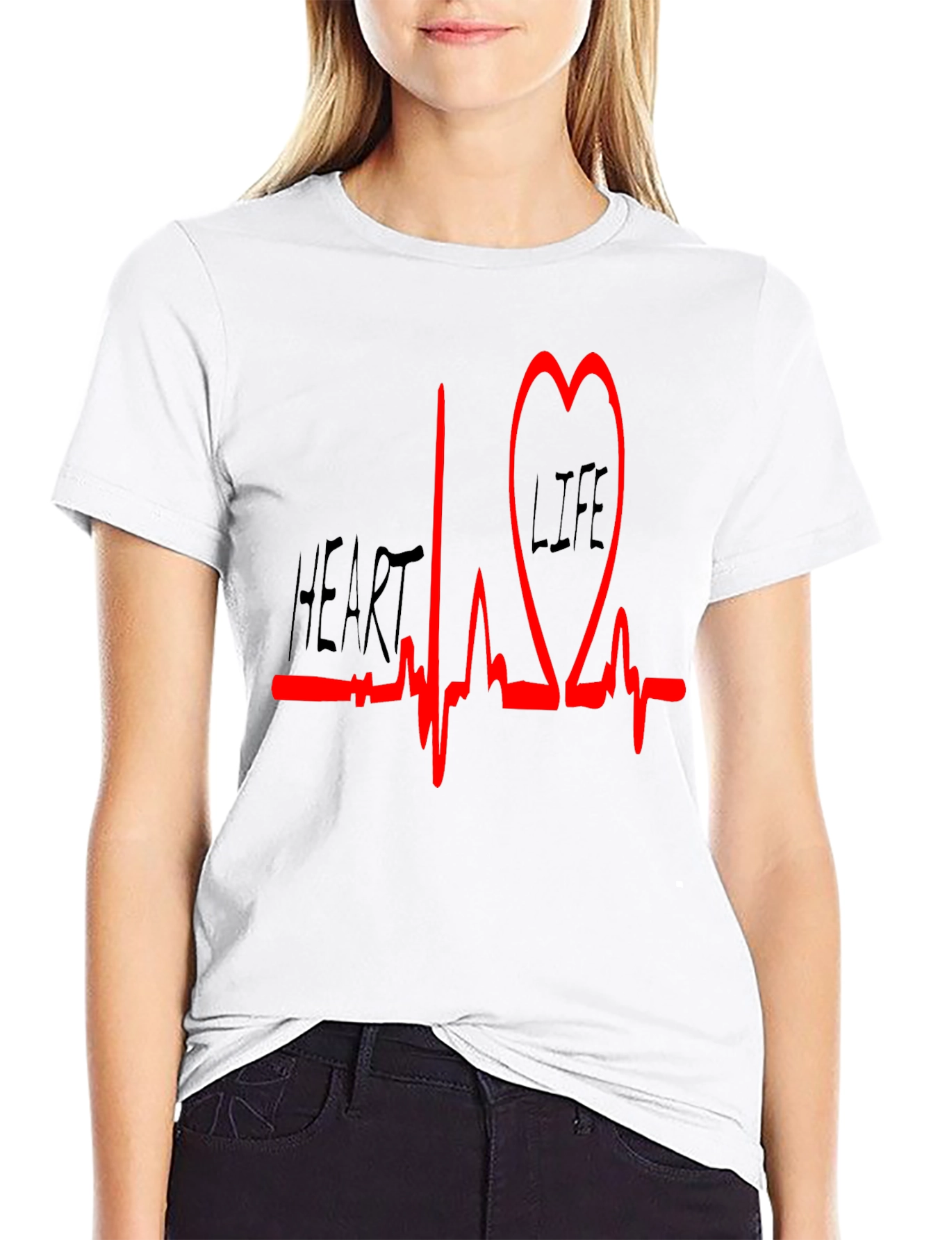 Heartbeat LIFE Graphic Tee - Casual Black T-Shirt