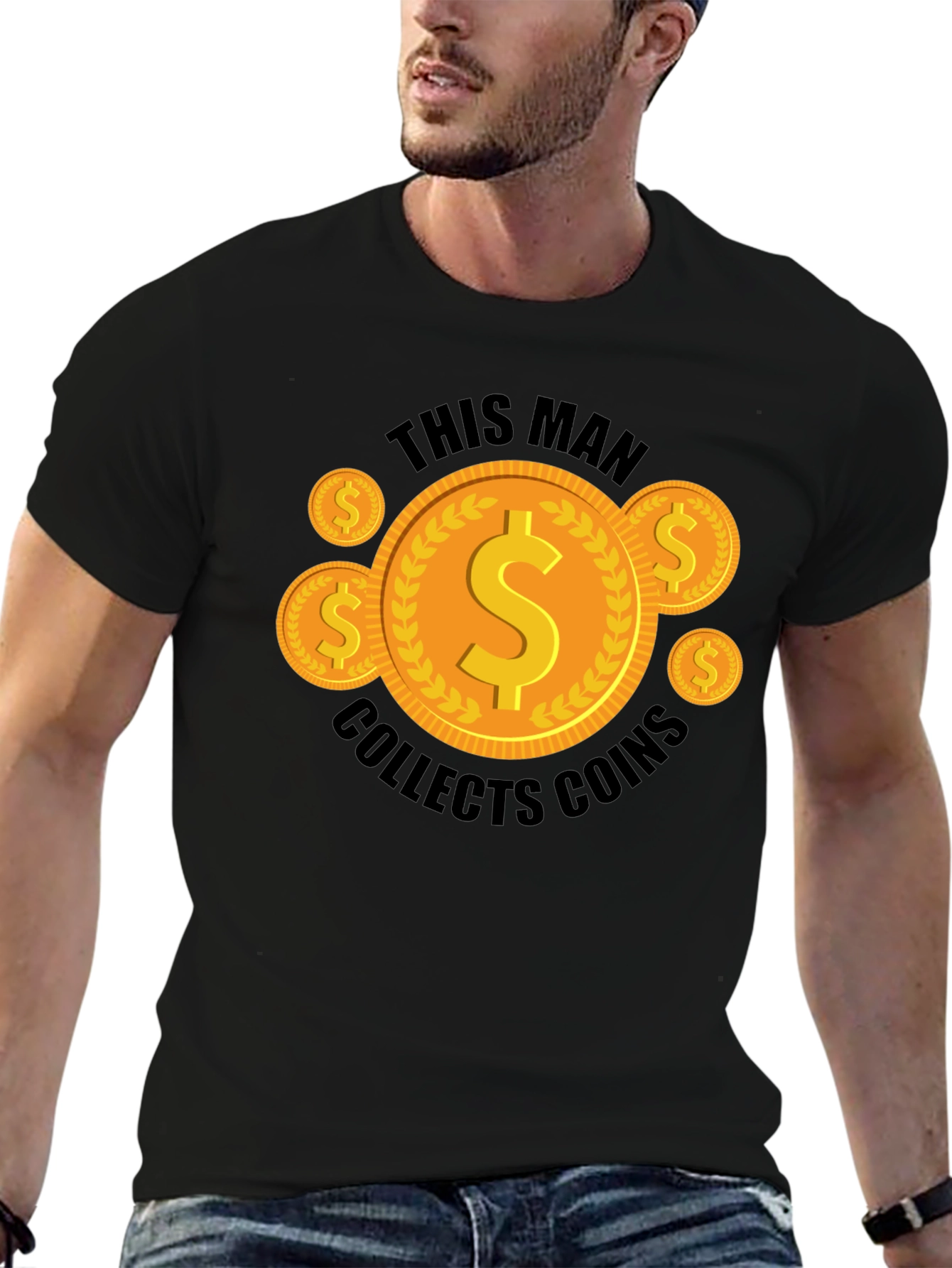 Coin Collector Graphic Tee - Black Casual T-Shirt