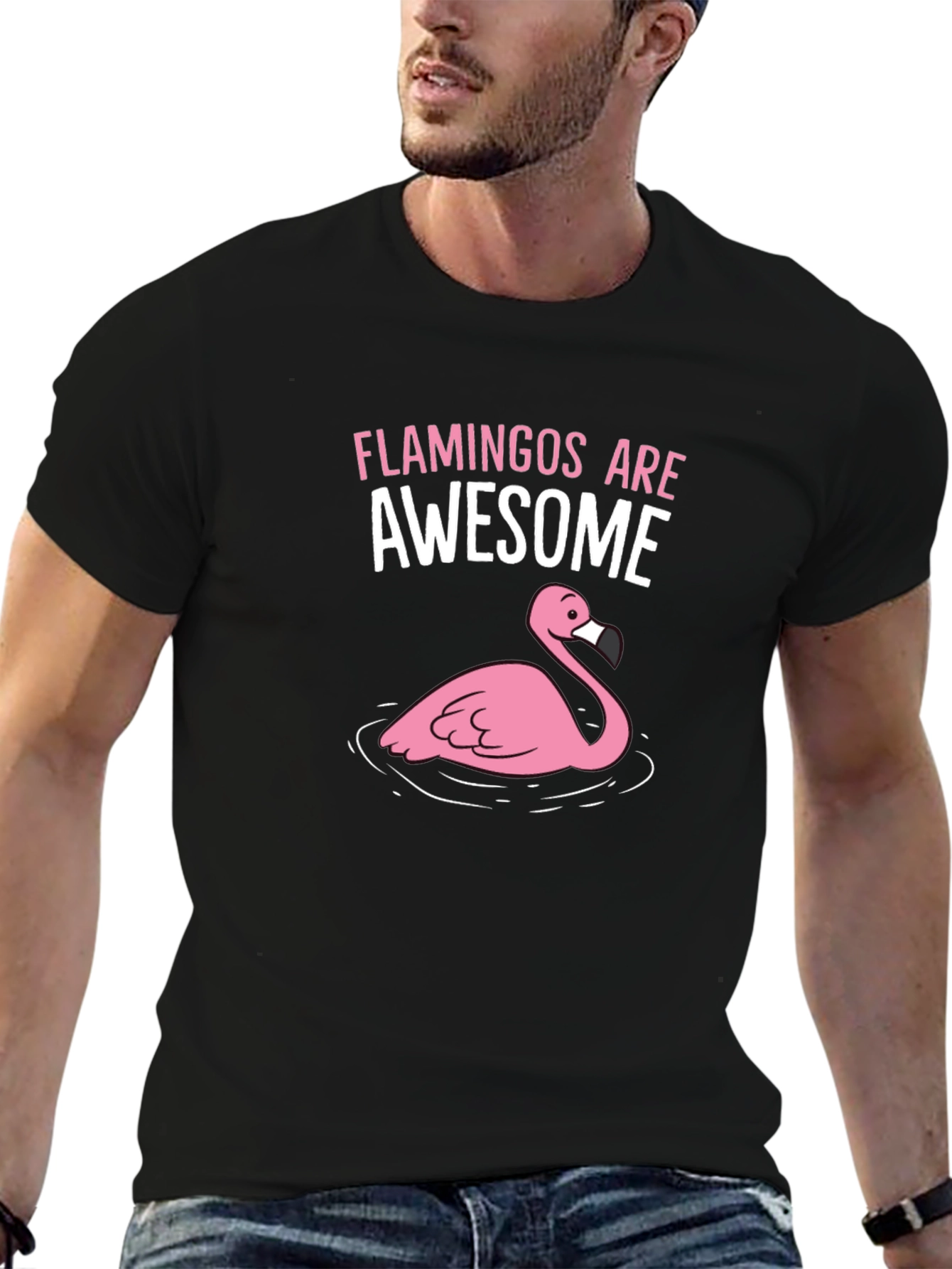 Flamingos Are Awesome Graphic Tee - Black Cotton Shirt