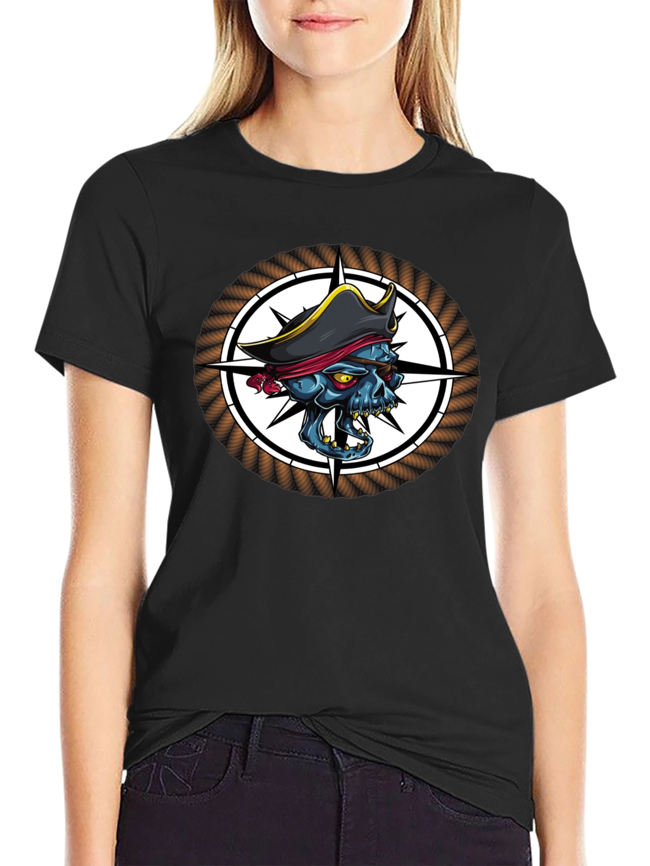 Skull Pirate Graphic Print Black T-Shirt