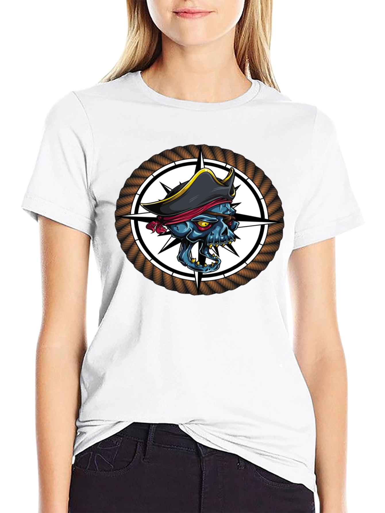 Skull Pirate Graphic Print Black T-Shirt
