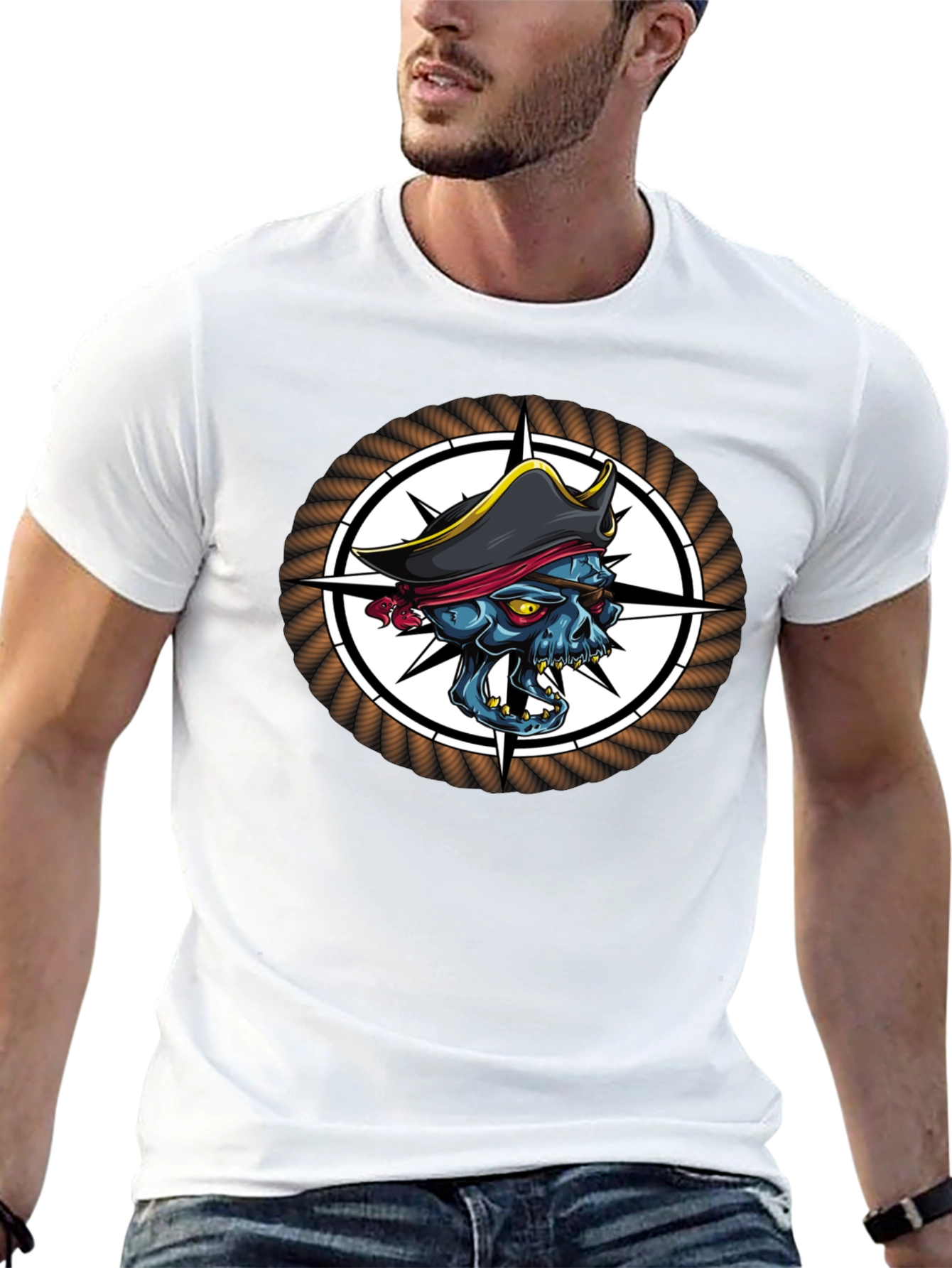 Skull Pirate Graphic Print Black T-Shirt