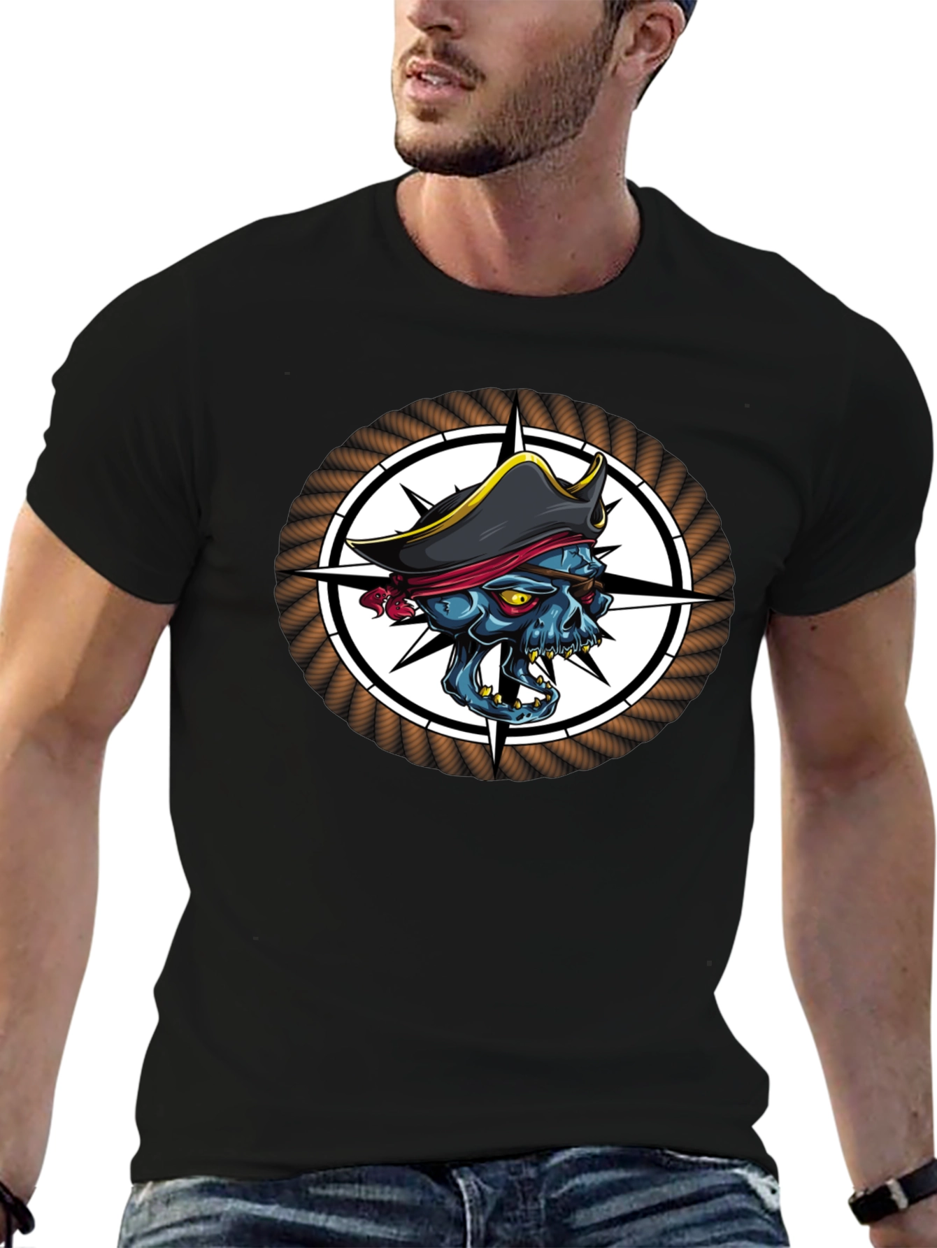 Skull Pirate Graphic Print Black T-Shirt
