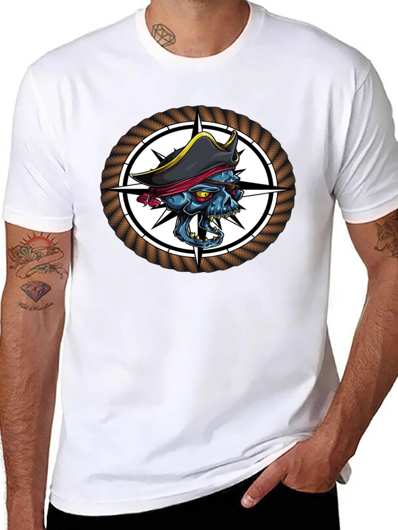 Skull Pirate Graphic Print Black T-Shirt