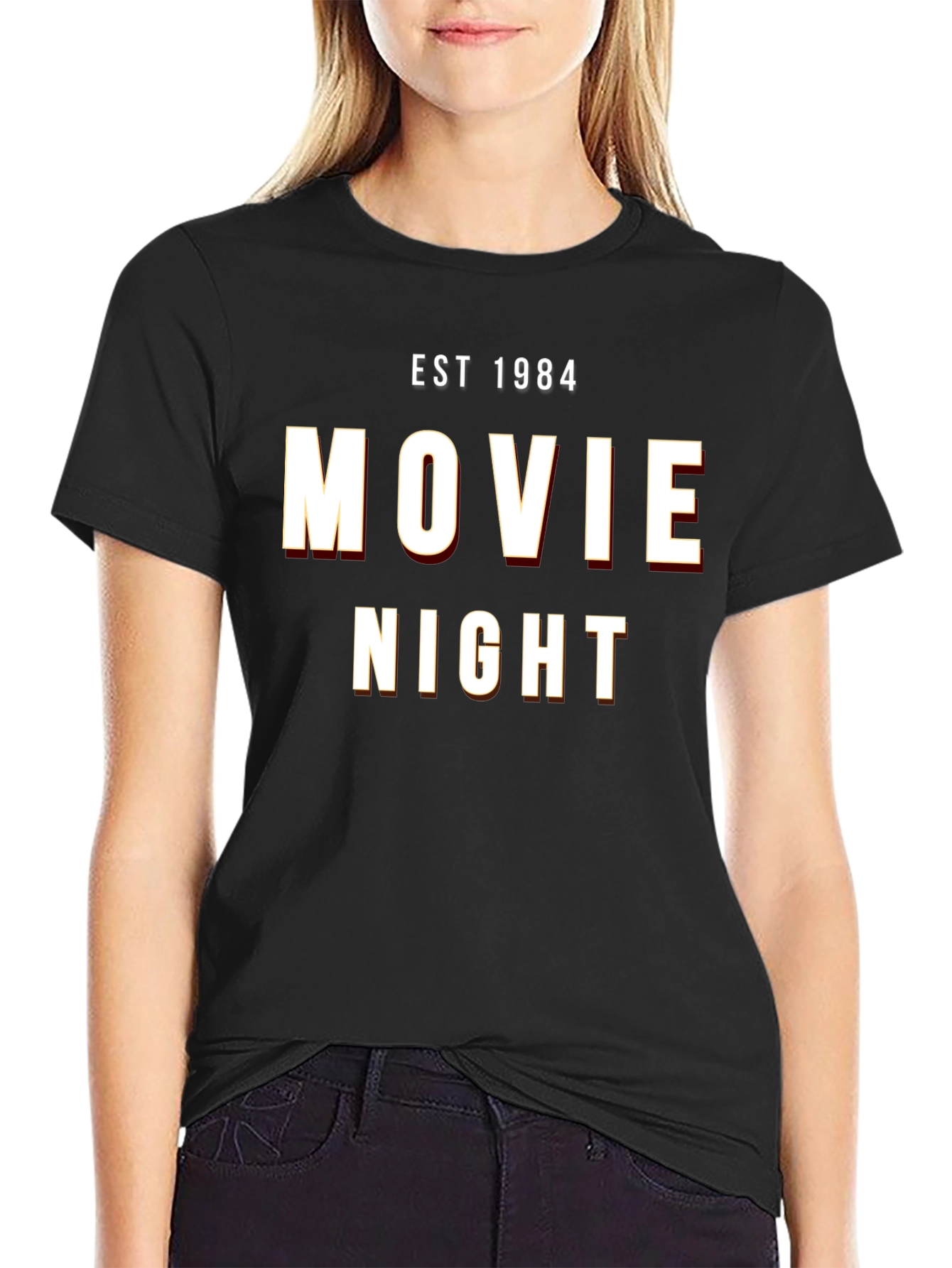 Movie Night EST 1984 Black Graphic Tee