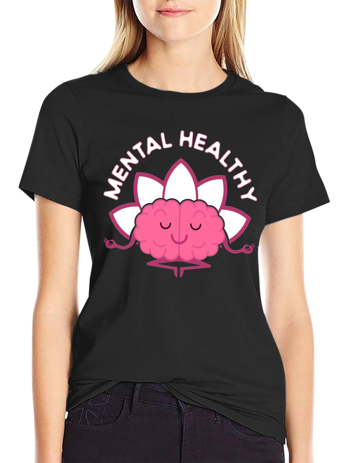 Mental Healthy Brain Lotus Meditation Black T-Shirt