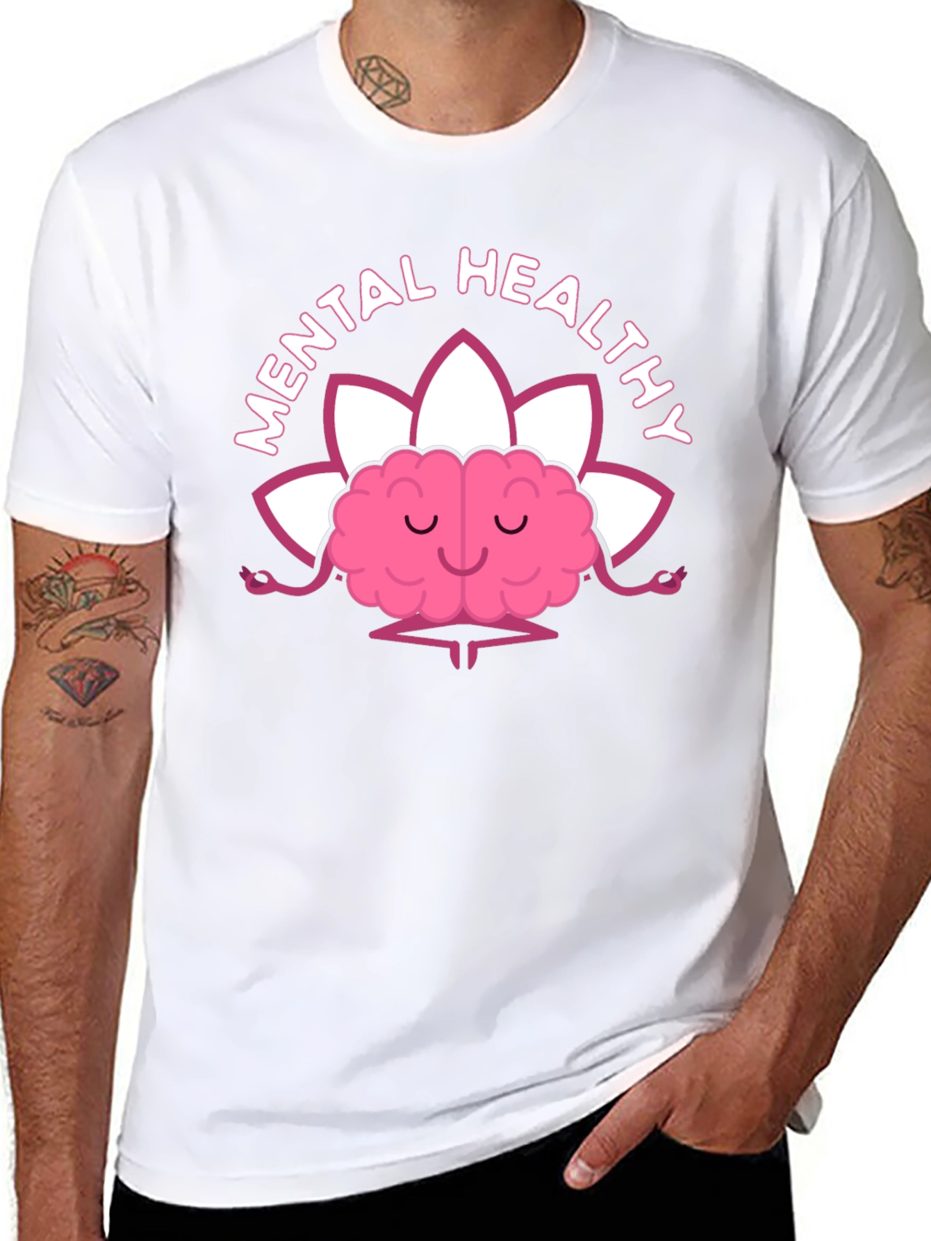 Mental Healthy Brain Lotus Meditation Black T-Shirt