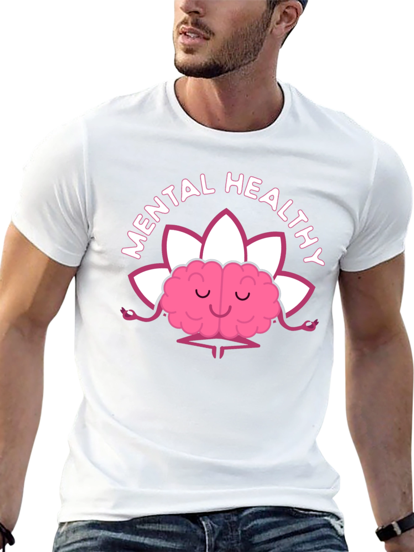 Mental Healthy Brain Lotus Meditation Black T-Shirt