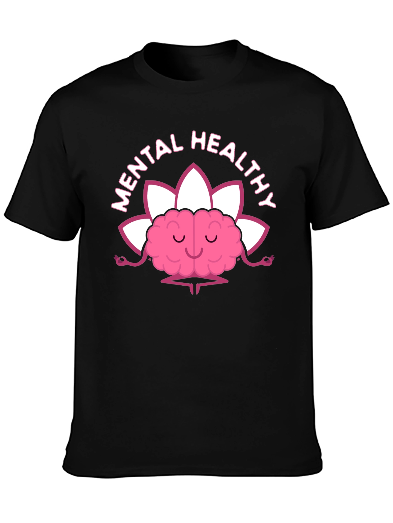 Mental Healthy Brain Lotus Meditation Black T-Shirt
