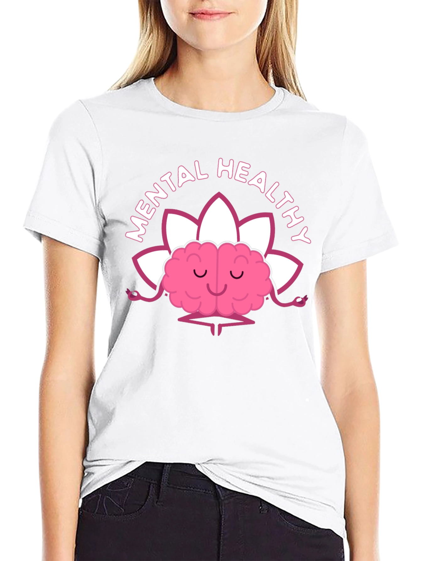 Mental Healthy Brain Lotus Meditation Black T-Shirt