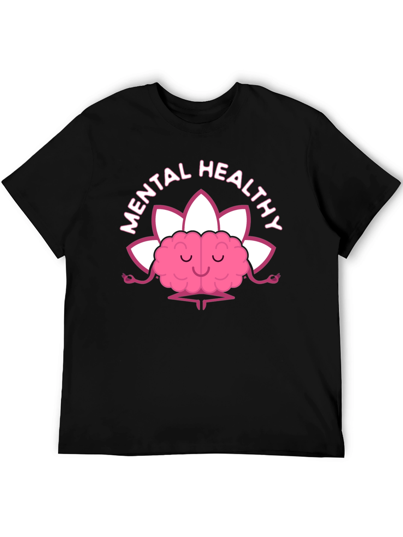 Mental Healthy Brain Lotus Meditation Black T-Shirt