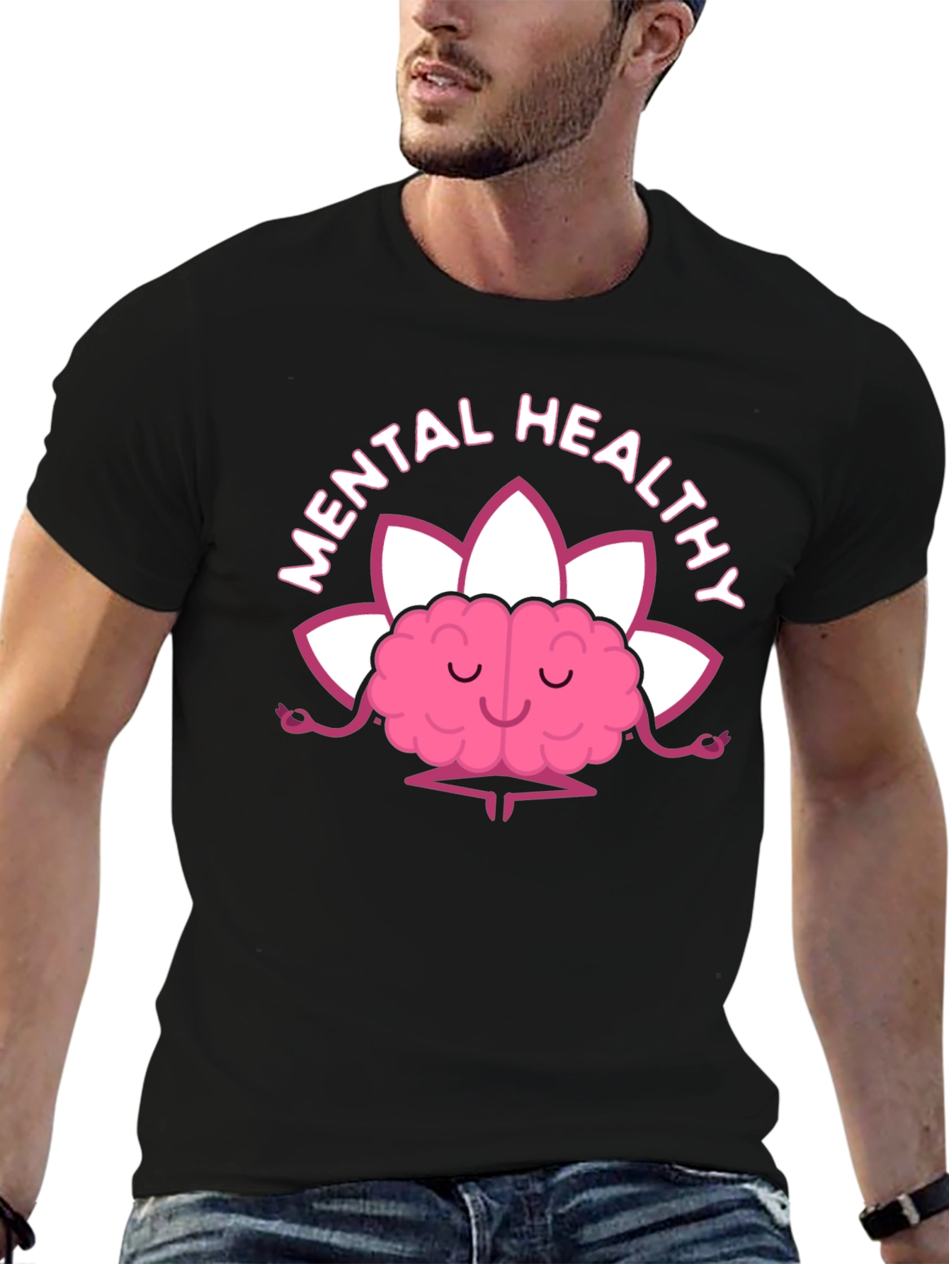 Mental Healthy Brain Lotus Meditation Black T-Shirt