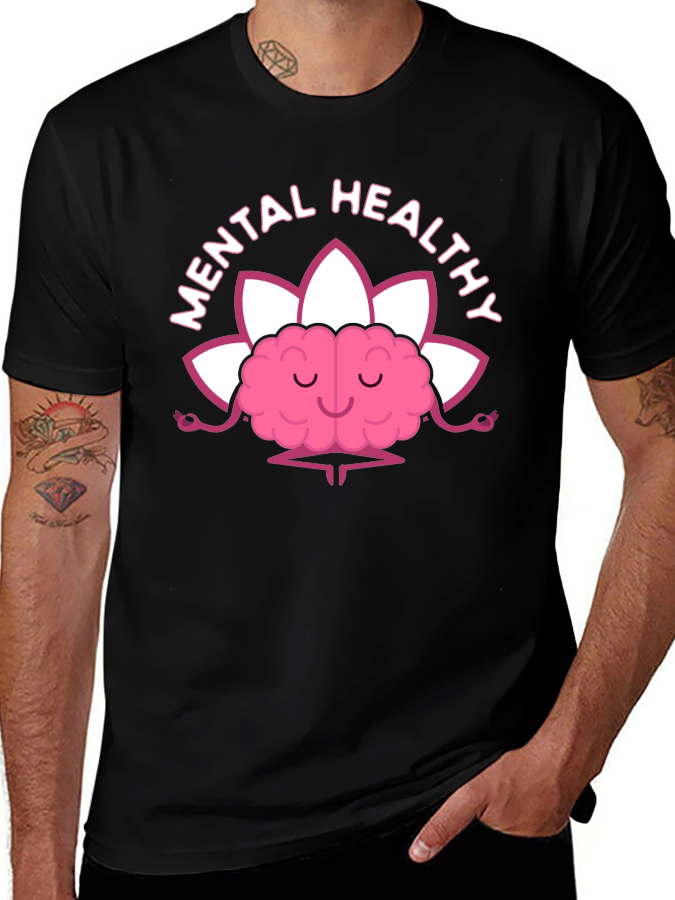 Mental Healthy Brain Lotus Meditation Black T-Shirt