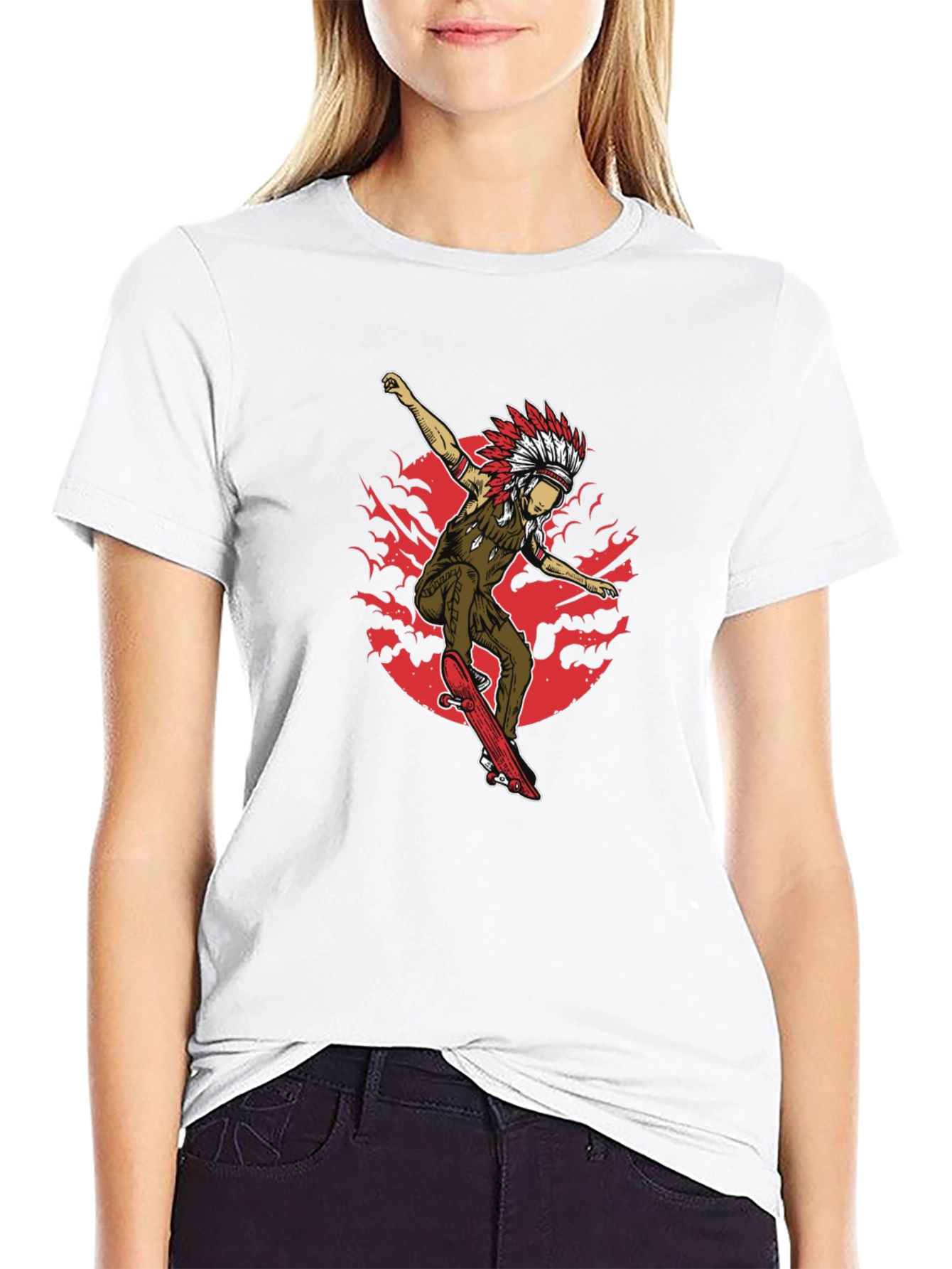 Native American Skateboarder Graphic Tee - Black