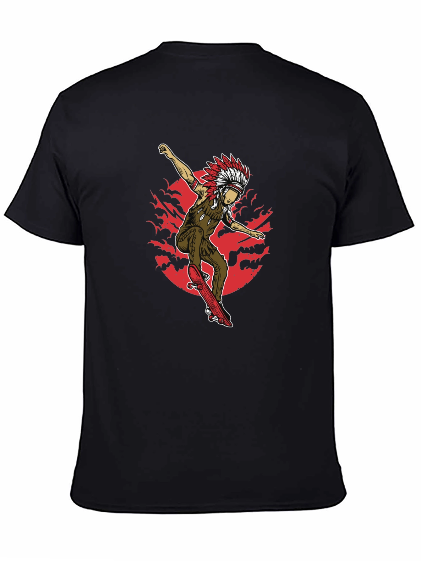 Native American Skateboarder Graphic Tee - Black