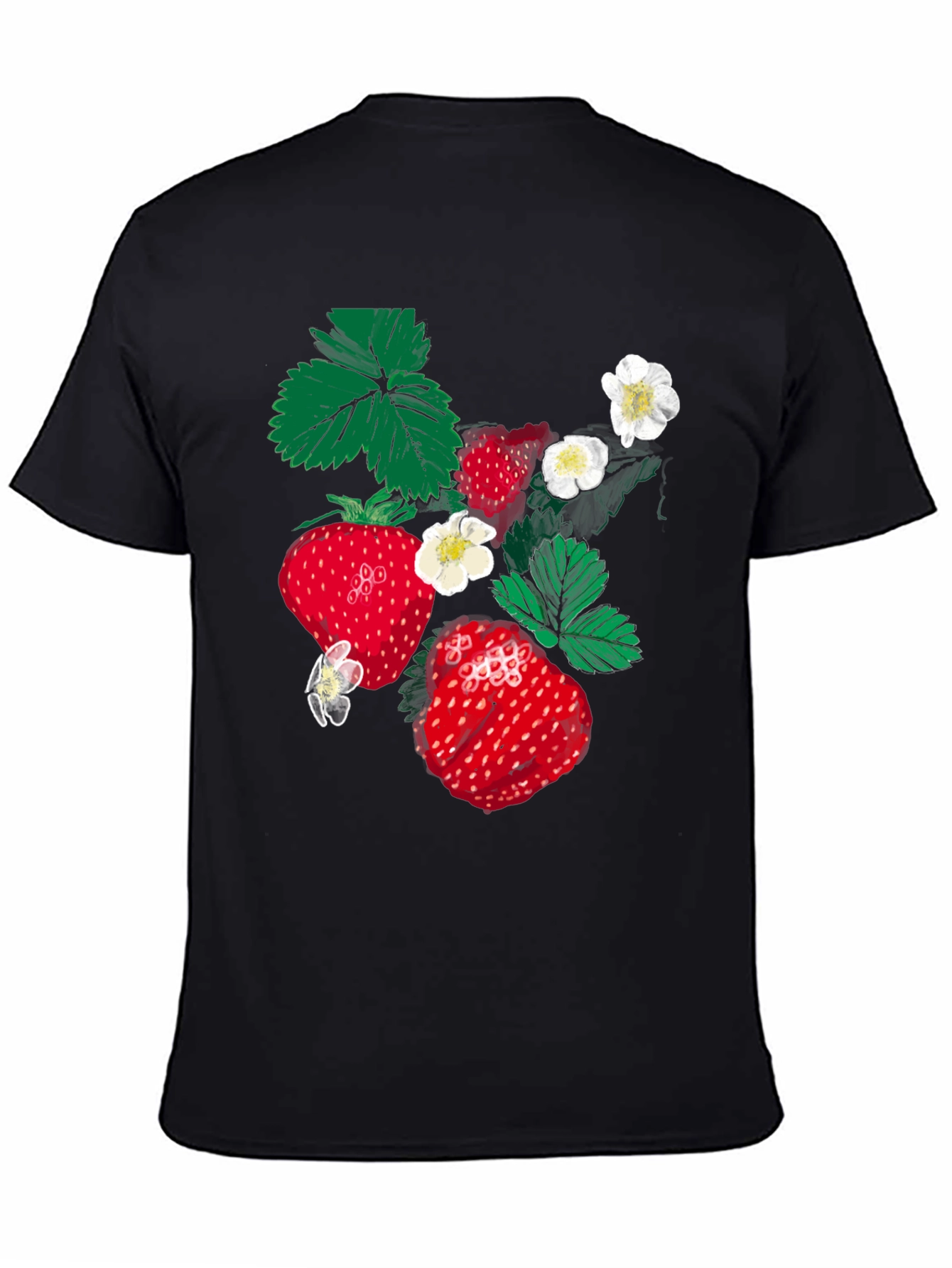 Strawberry Print Black T-Shirt