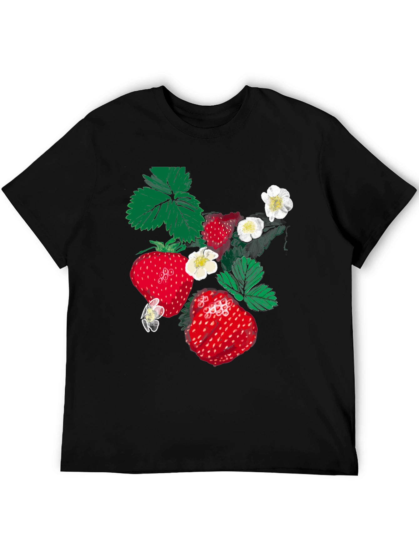 Strawberry Print Black T-Shirt