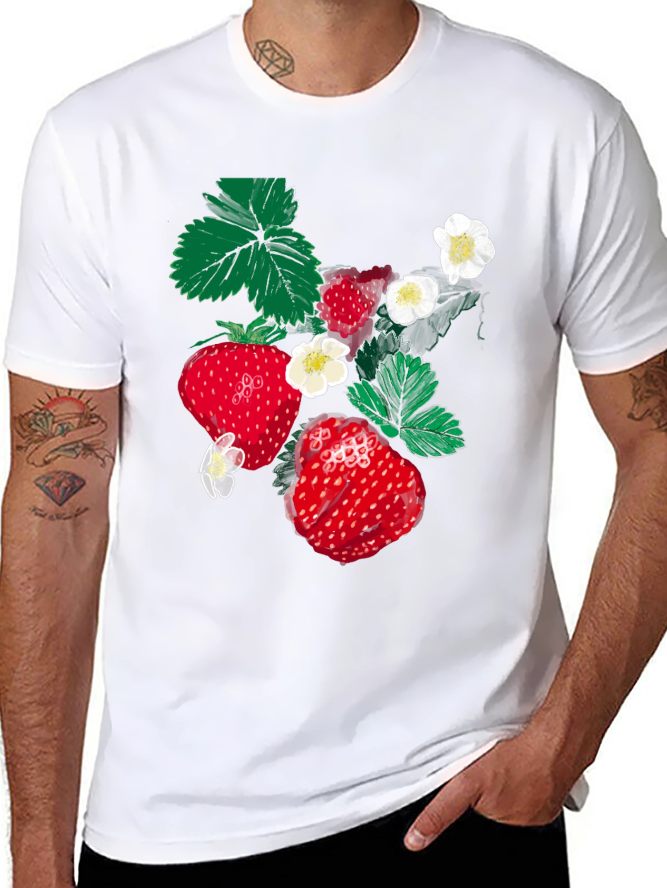 Strawberry Print Black T-Shirt