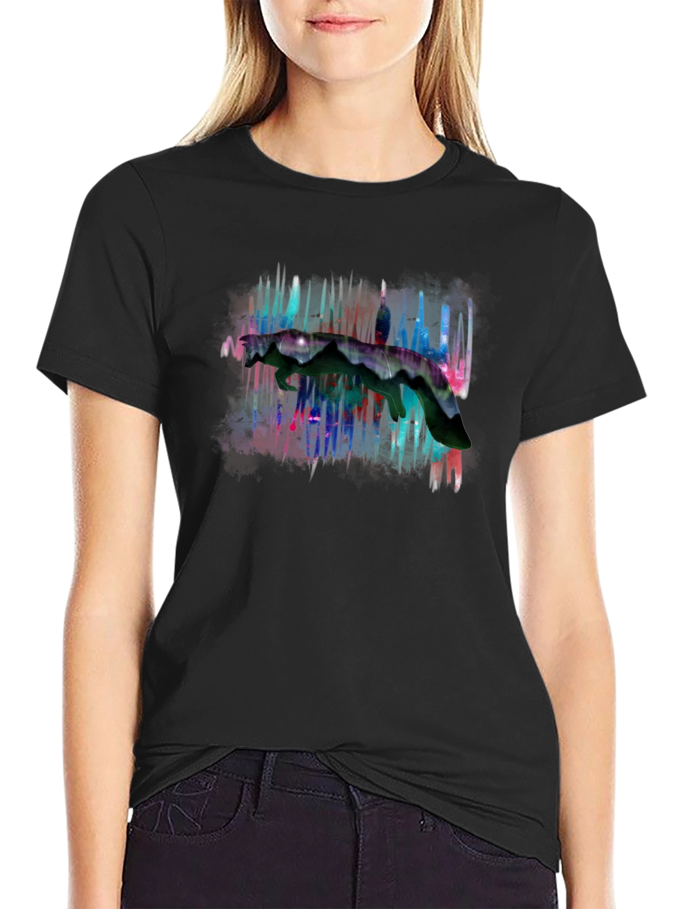 Abstract Graphic Print Black Crewneck T-Shirt