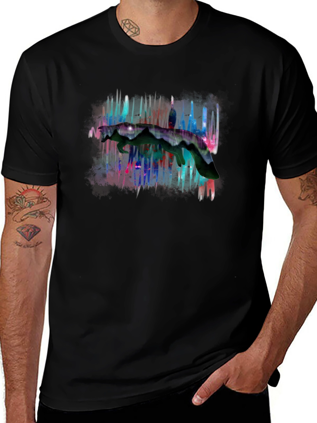 Abstract Graphic Print Black Crewneck T-Shirt