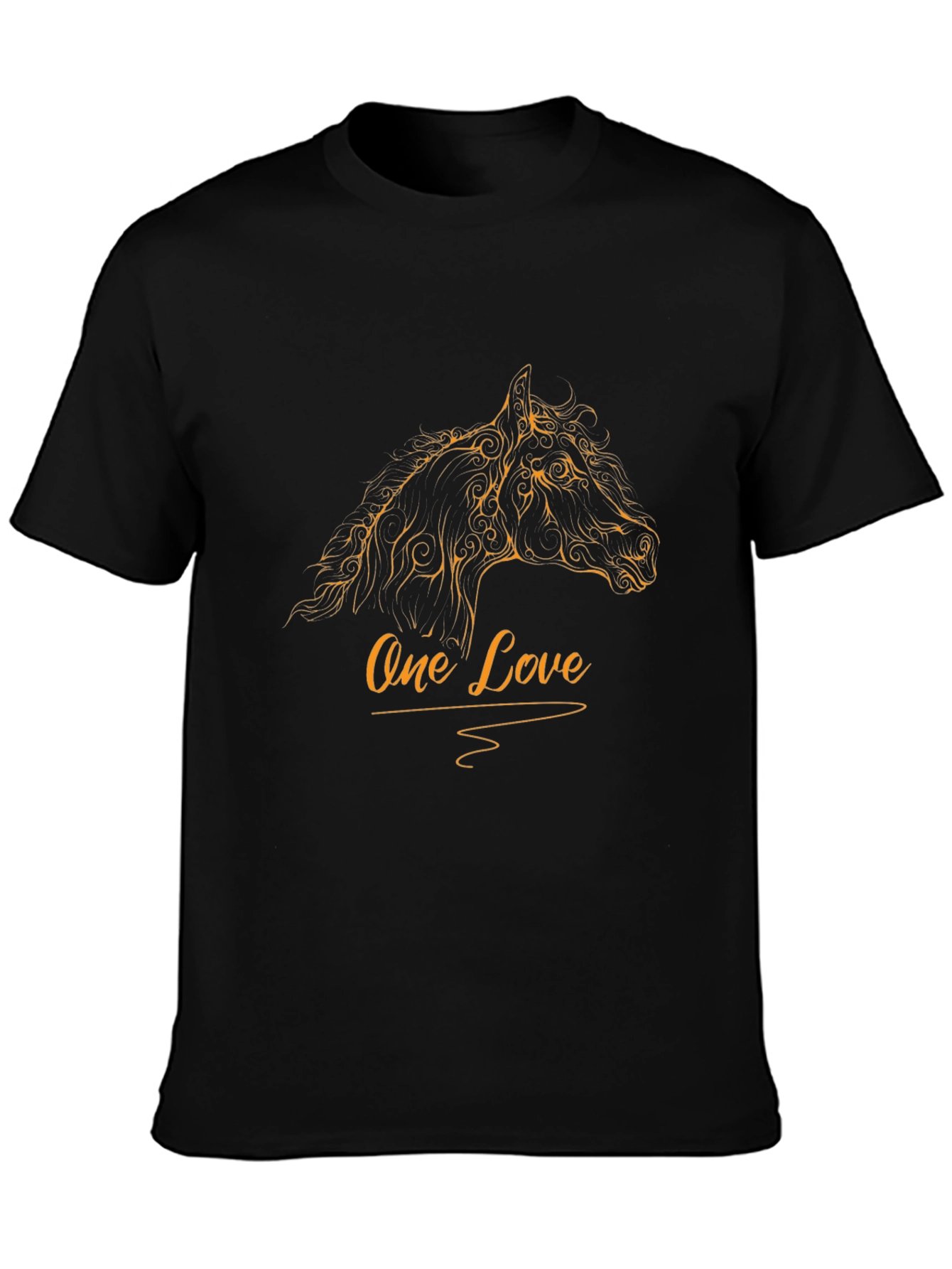 Mens Black T-Shirt with One Love Horse Design