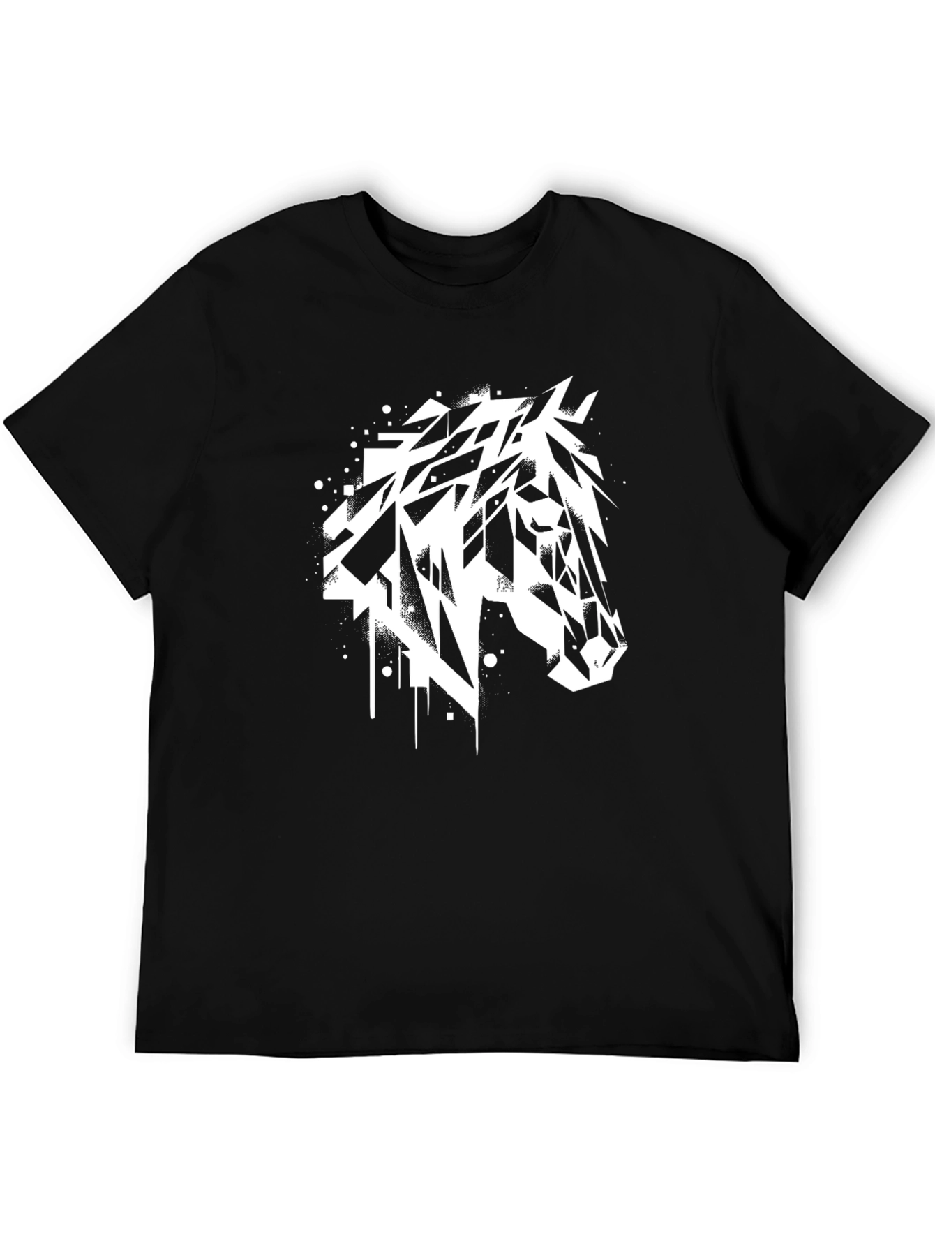 Abstract Horse Graphic T-Shirt - Black