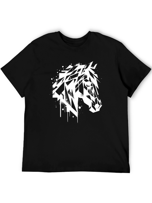 Abstract Horse Graphic T-Shirt - Black